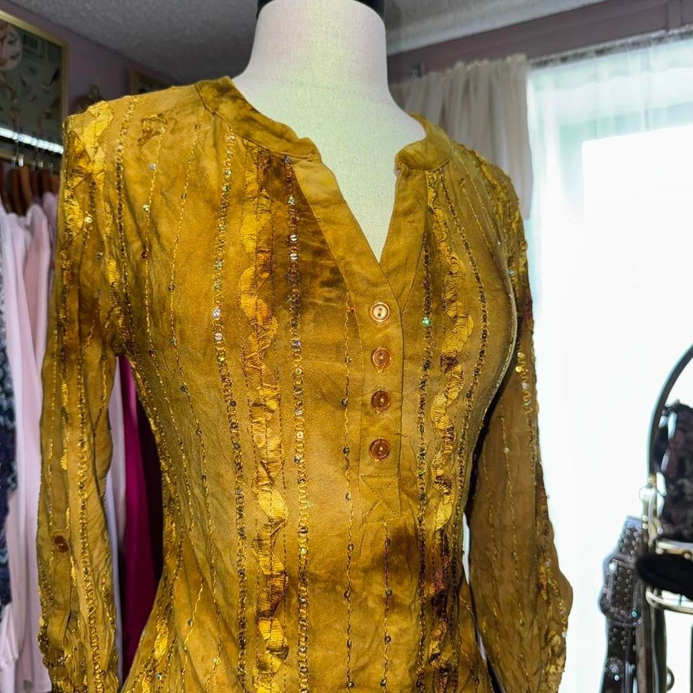 Y2K Mustard Yellow Sequin Going out  Top
